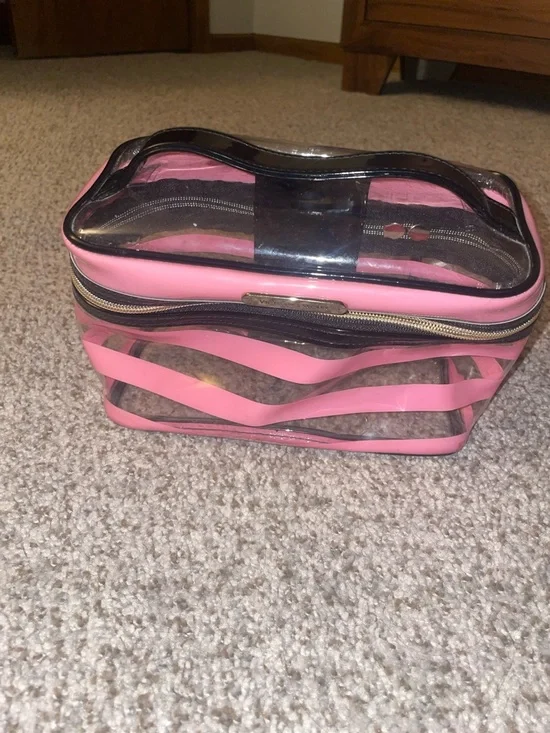 Victoria's Secret Pink and Black Clear Striped Cosmetic Pouch - Picture 1 of 4